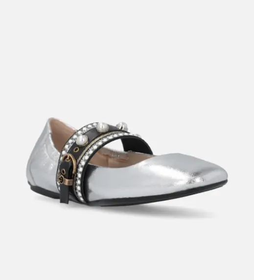 Laminated Leather Ballerinas with Jewel Band